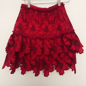 Red Chunky Lace Mini Skirt
